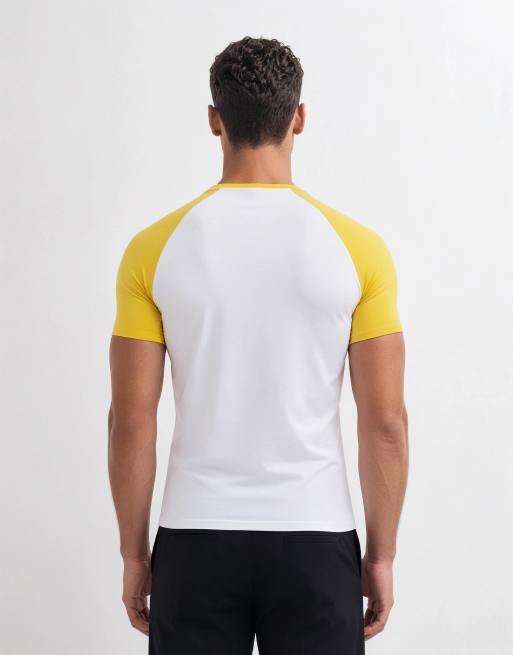 ASOS DESIGN t-shirt coupe moulante raglan blanc et jaune, 9 de 10