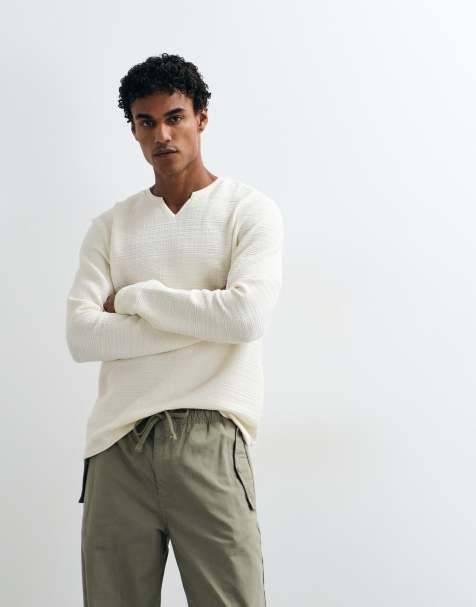ASOS DESIGN t-shirt coupe regular à encolure fendue en texture crème - view 1