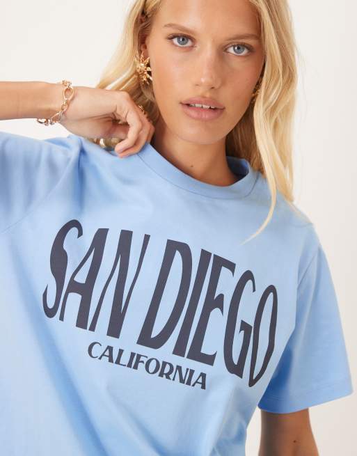 ASOS DESIGN - T-shirt coupe standard à imprimé graphique San Diego - Bleu, 4 de 4