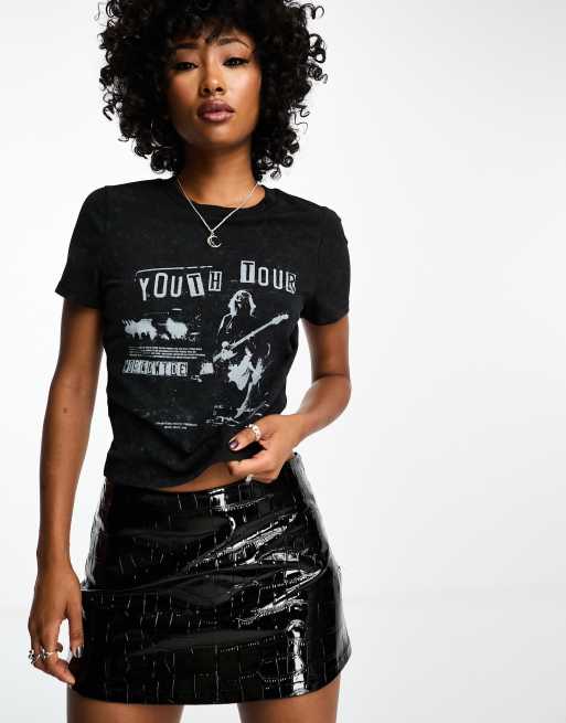 ASOS DESIGN - T-shirt court à imprimé Youth Tour Indie - Noir