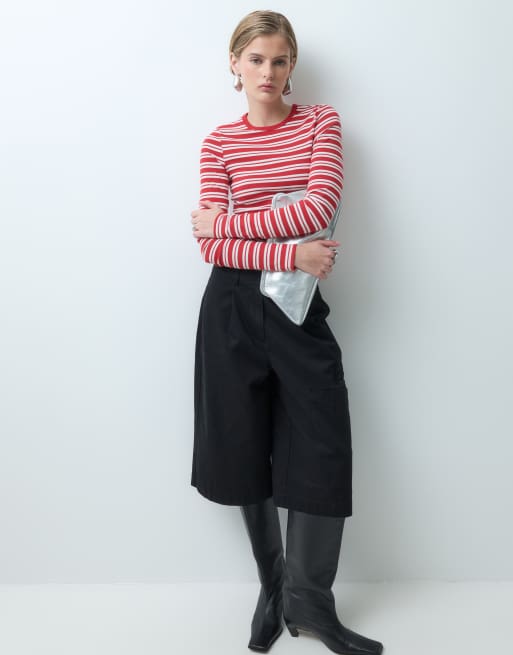 ASOS DESIGN t-shirt court ajusté à manches longues à rayures rouges et blanches, 2 de 5