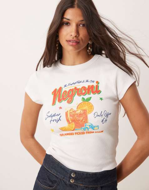 ASOS DESIGN - T-shirt court avec motif Negroni - Blanc - view 1