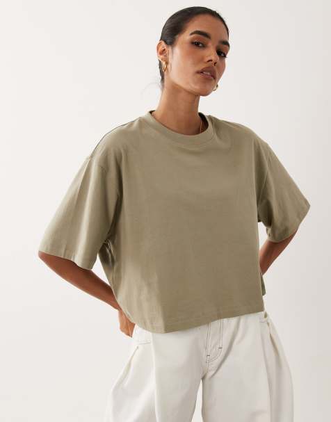 ASOS DESIGN - T-shirt court coupe carrée - Kaki - view 1