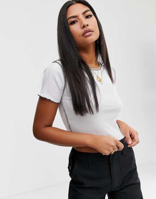 ASOS DESIGN - T-shirt court manches courtes à surpiqûres contrastées - Blanc, 3 de 4
