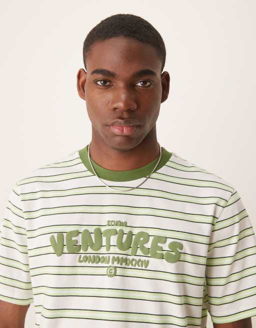 ASOS DESIGN - T-shirt crop top à inscription en relief - Vert à rayures , 2 de 4
