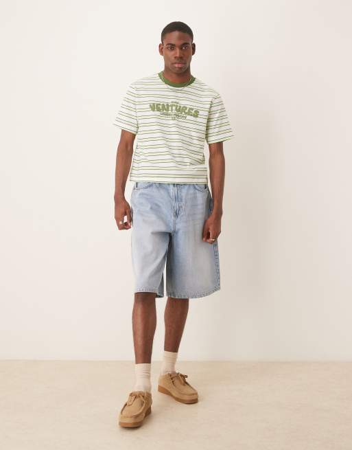 ASOS DESIGN - T-shirt crop top à inscription en relief - Vert à rayures , 4 de 4