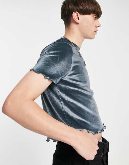 ASOS DESIGN - T-shirt crop top ajusté effet velours - Gris foncé