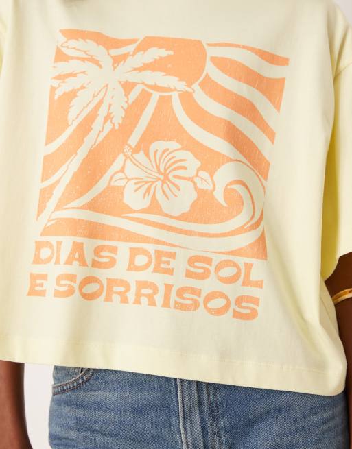 ASOS DESIGN - T-shirt crop top coupe carrée à imprimé graphique - Jaune tendre, 3 de 4