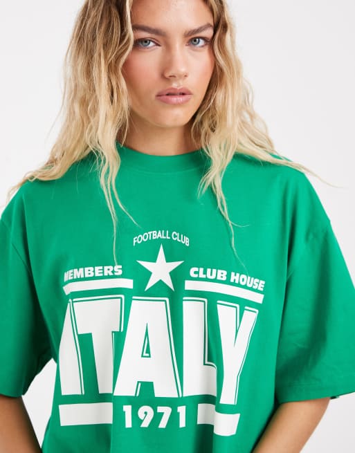 ASOS DESIGN - T-shirt crop top coupe carrée à imprimé Italy - Vert, 3 de 4