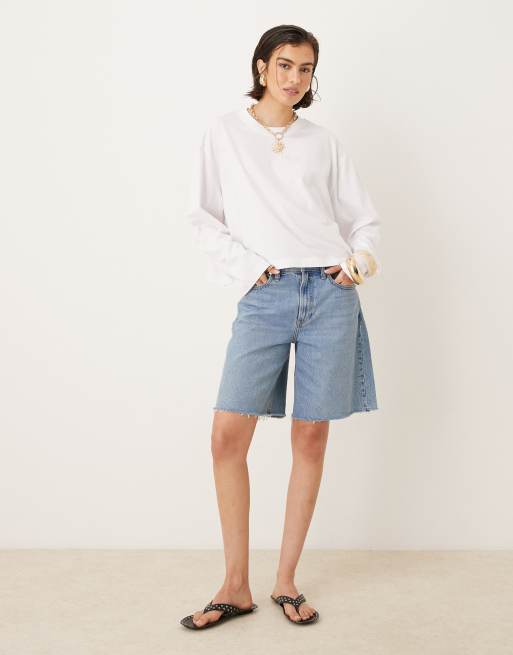 ASOS DESIGN long sleeve boxy cropped t-shirt in white