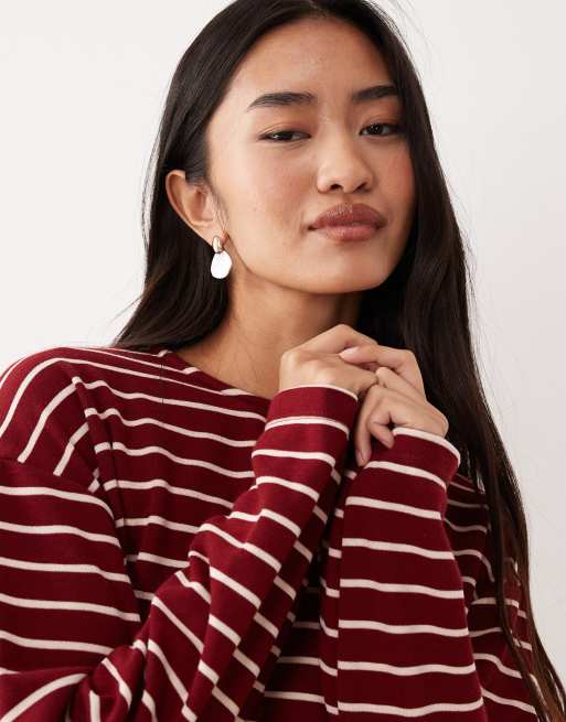 ASOS DESIGN - T-shirt crop top coupe carrée à manches longues et rayures - Rouge, 3 de 4