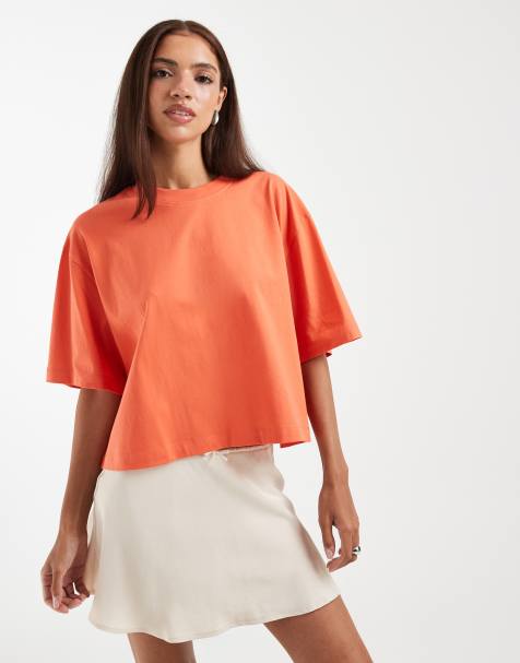 ASOS DESIGN - T-shirt crop top coupe carrée - Corail - view 1