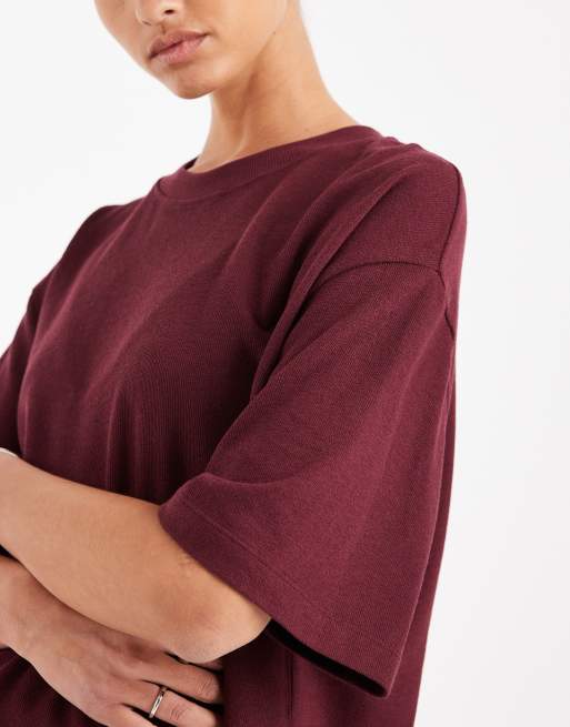 ASOS DESIGN - T-shirt crop top coupe carrée en jersey texturé - Bordeaux, 4 de 4