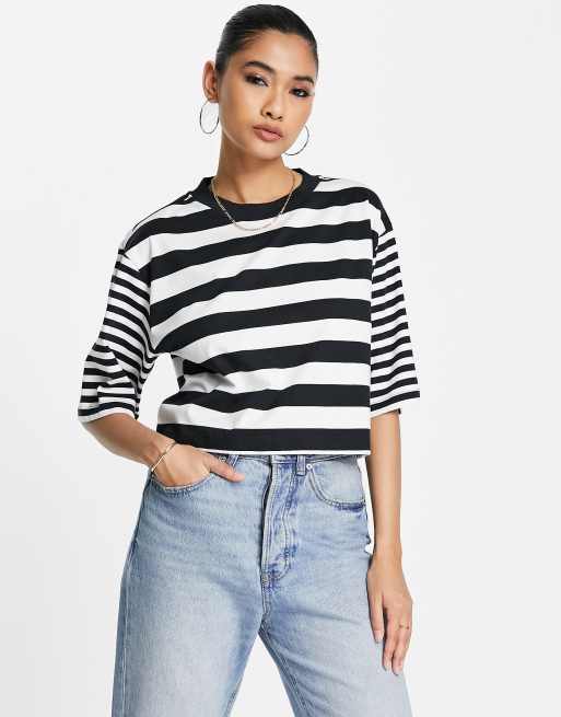 ASOS DESIGN - T-shirt crop top coupe carrée - Rayures noires et blanches, 4 de 4