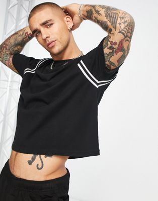 ASOS DESIGN relaxed crop t-shirt in black with black taping - ASOS Price Checker