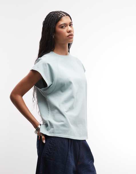ASOS DESIGN - T-shirt crop top épais coupe carrée à manches raglan - Bleu délavé - view 1