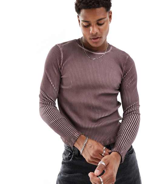 ASOS DESIGN - T-shirt crop top moulant délavé en tissu côtelé à manches longues - view 1