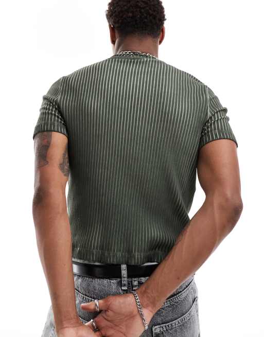 ASOS DESIGN T shirt crop top moulant en tissu cotele Vert delave