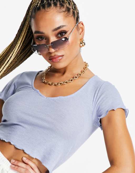ASOS DESIGN - T-shirt da casa Mix & Match con intaglio sullo scollo, blu a coste