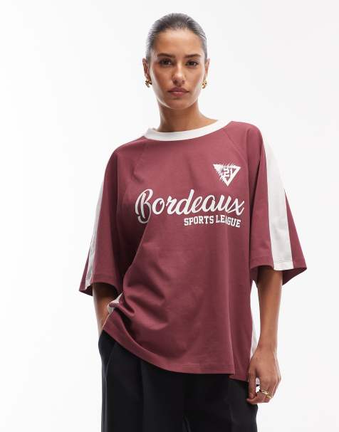 ASOS DESIGN - T-shirt de football oversize à imprimé bordeaux - Marron - view 1