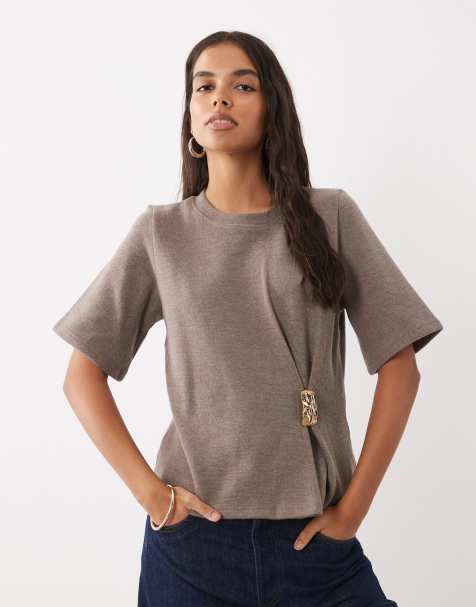 ASOS DESIGN t-shirt de l'ensemble ultra-doux à détail froncé marron - view 1