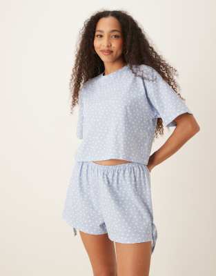 ASOS DESIGN - T-shirt de pyjama coupe carrée à assortir - Bleu à imprimé pâquerettes