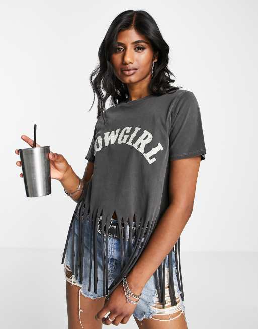 ASOS DESIGN T shirt d chir effet d lav avec imprim Cowgirl