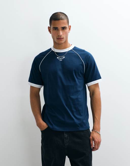 ASOS DESIGN - T-shirt décontracté à bords contrastants et inscription « Utopia » - Bleu marine, 3 de 5