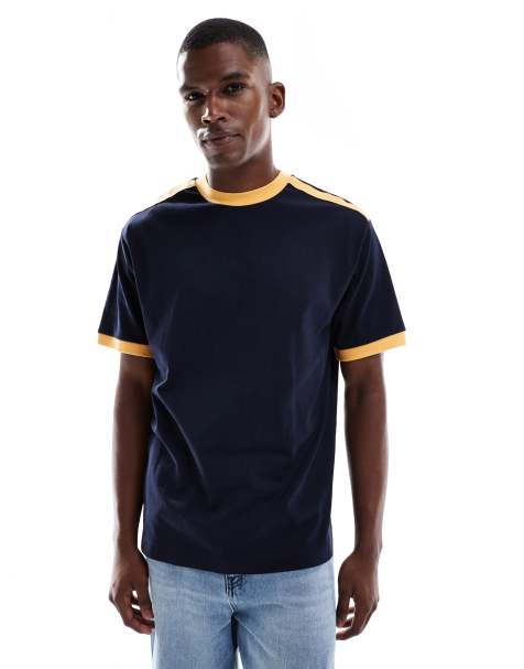 ASOS DESIGN - T-shirt décontracté à détail contrastant - Bleu marine - view 1