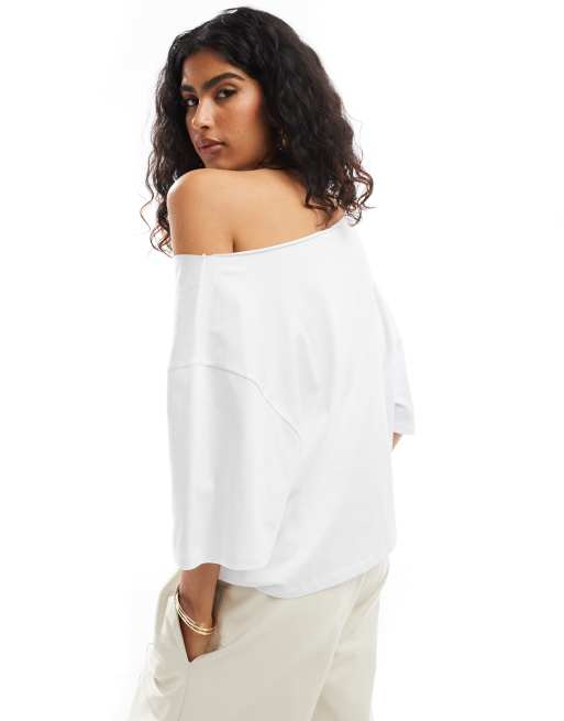 ASOS DESIGN - T-shirt décontracté à épaules dénudées et imprimé Nantucket - Blanc, 3 de 4