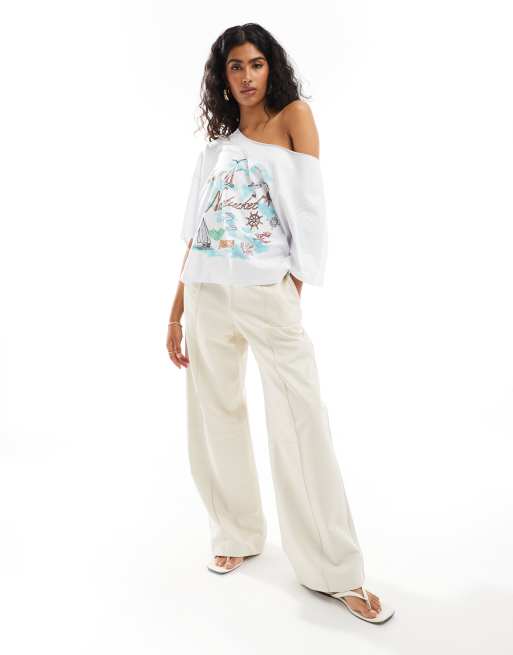 ASOS DESIGN - T-shirt décontracté à épaules dénudées et imprimé Nantucket - Blanc, 4 de 4