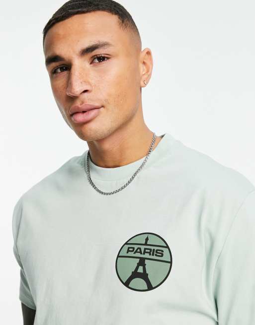 ASOS DESIGN - T-shirt décontracté à imprimé Paris sur le devant - Vert