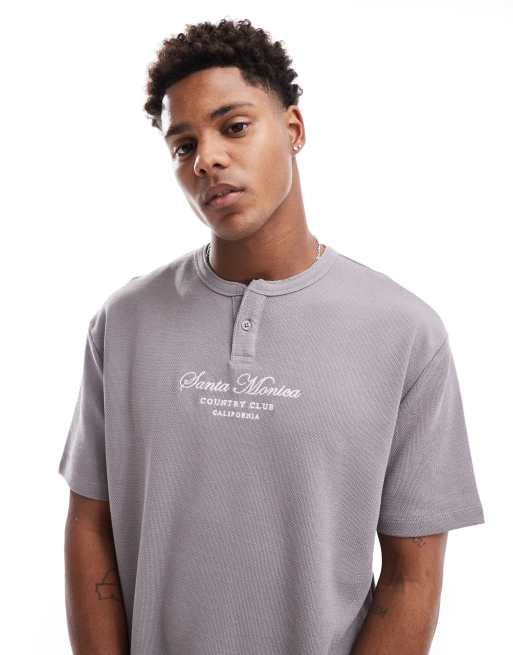 ASOS DESIGN - T-shirt décontracté à imprimé Santa Monica devant - Gris