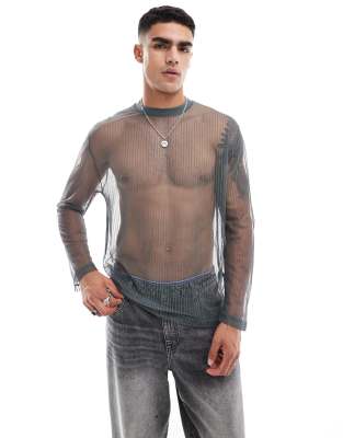 ASOS DESIGN relaxed long sleeve t-shirt in charcoal mesh  - ASOS Price Checker