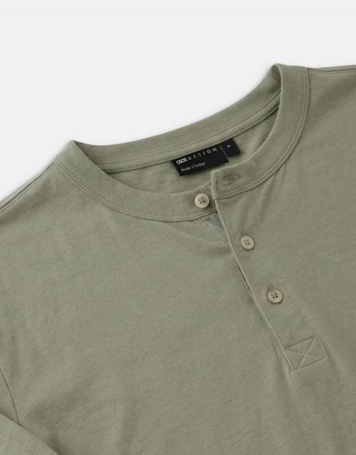 ASOS DESIGN - T-shirt décontracté à manches longues et col tunisien - Vert délavé, 9 de 9