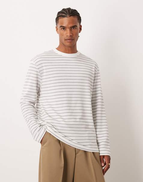 ASOS DESIGN - T-shirt décontracté à rayures et manches longues - Blanc et gris - view 1