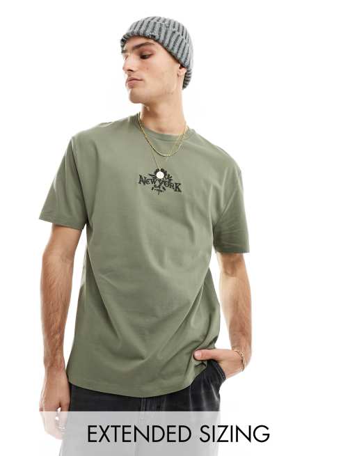 ASOS DESIGN - T-shirt décontracté avec broderie sur la poitrine - Kaki