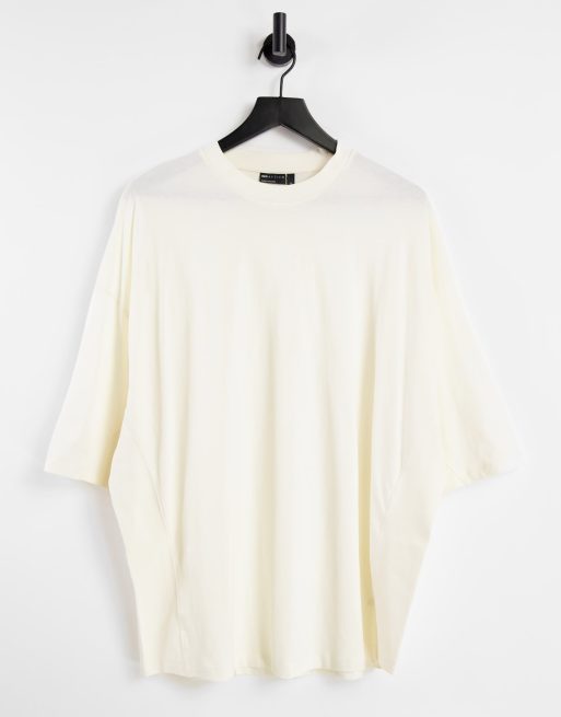 ASOS DESIGN - T-shirt décontracté avec empiècements côtelés et ourlet arrondi - Beige