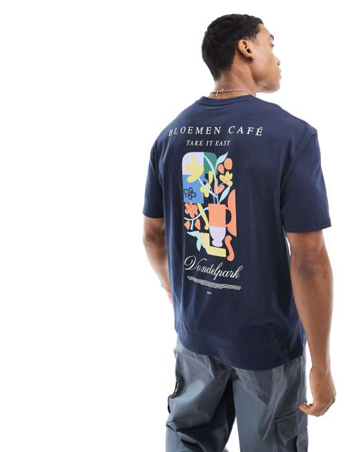 ASOS DESIGN - T-shirt décontracté avec imprimé fleuri abstrait au dos - Bleu marine
