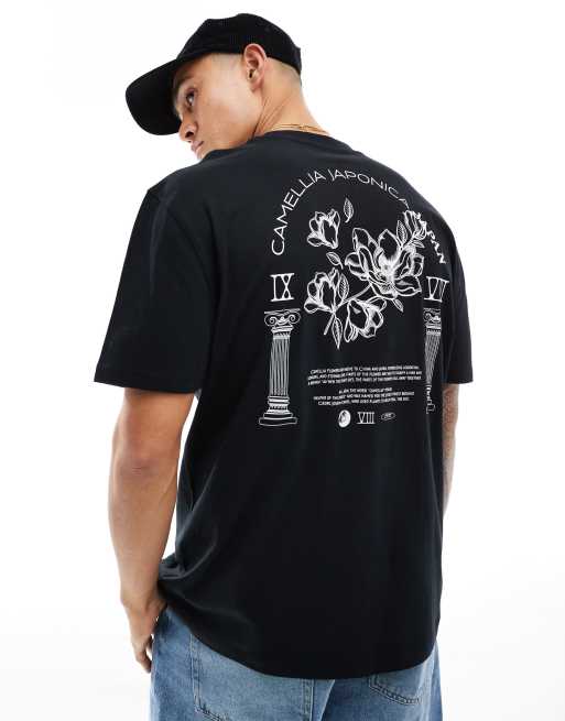 ASOS DESIGN - T-shirt décontracté avec imprimé fleurs au dos - Noir