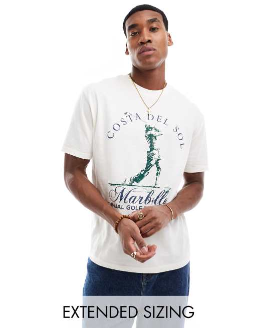 ASOS DESIGN - T-shirt décontracté avec imprimé golf à l'avant - Crème