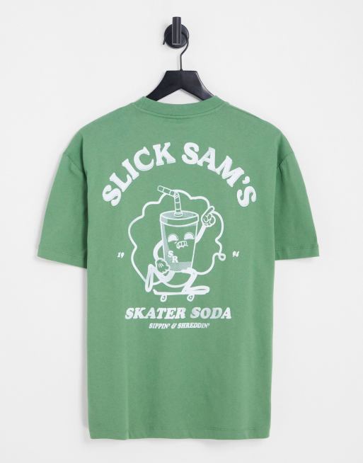 ASOS DESIGN - T-shirt décontracté avec imprimé milkshake au dos et à l'avant - Kaki