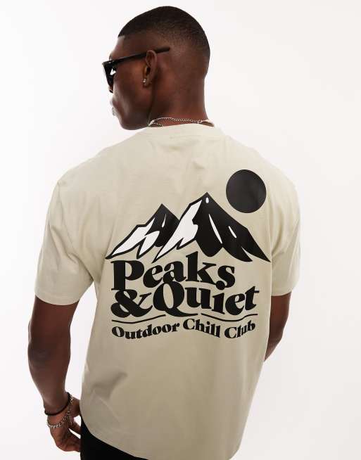 ASOS DESIGN - T-shirt décontracté avec imprimé montagne au dos - Beige