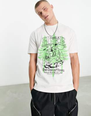 ASOS DESIGN - T-shirt décontracté avec imprimé randonnée sur le devant - Beige