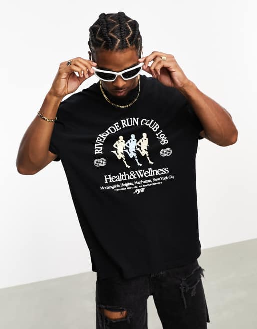 ASOS DESIGN - T-shirt décontracté avec imprimé Running Club sur le devant - Noir