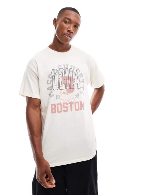 ASOS DESIGN - T-shirt décontracté avec imprimé style campus sur le devant - Beige