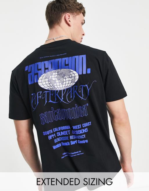 ASOS DESIGN T shirt d contract avec motif bleu sur le devant et au dos Noir