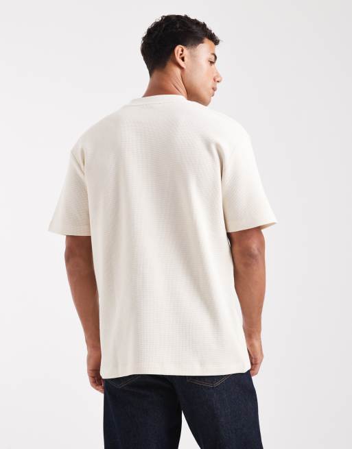 ASOS DESIGN - T-shirt décontracté basique en tissu gaufré à col montant - Crème , 3 de 5