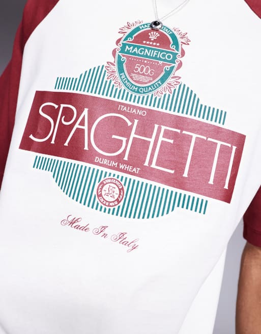 ASOS DESIGN - T-shirt décontracté coupe carrée à manches raglan et inscription - Crème/rouge , 2 de 4