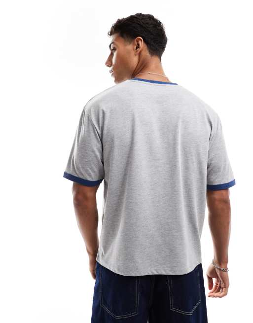 ASOS DESIGN - T-shirt décontracté coupe carrée avec bords contrastants - Bleu marine et gris , 4 de 4